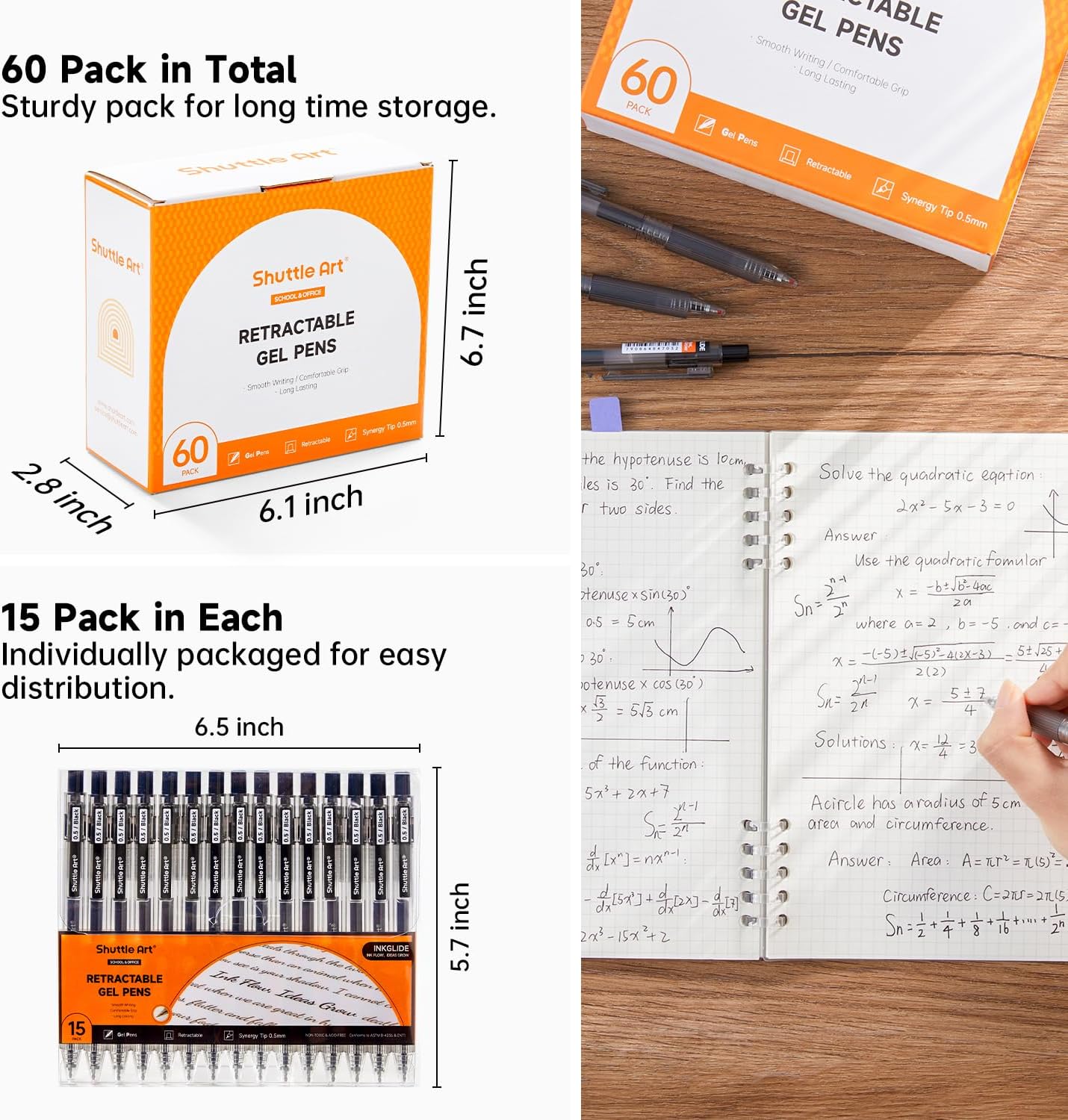 シャトルアート ブラックゲルペン、インクグライドシリーズ 6 - Gel Ink Pen Set のレビューと価格
