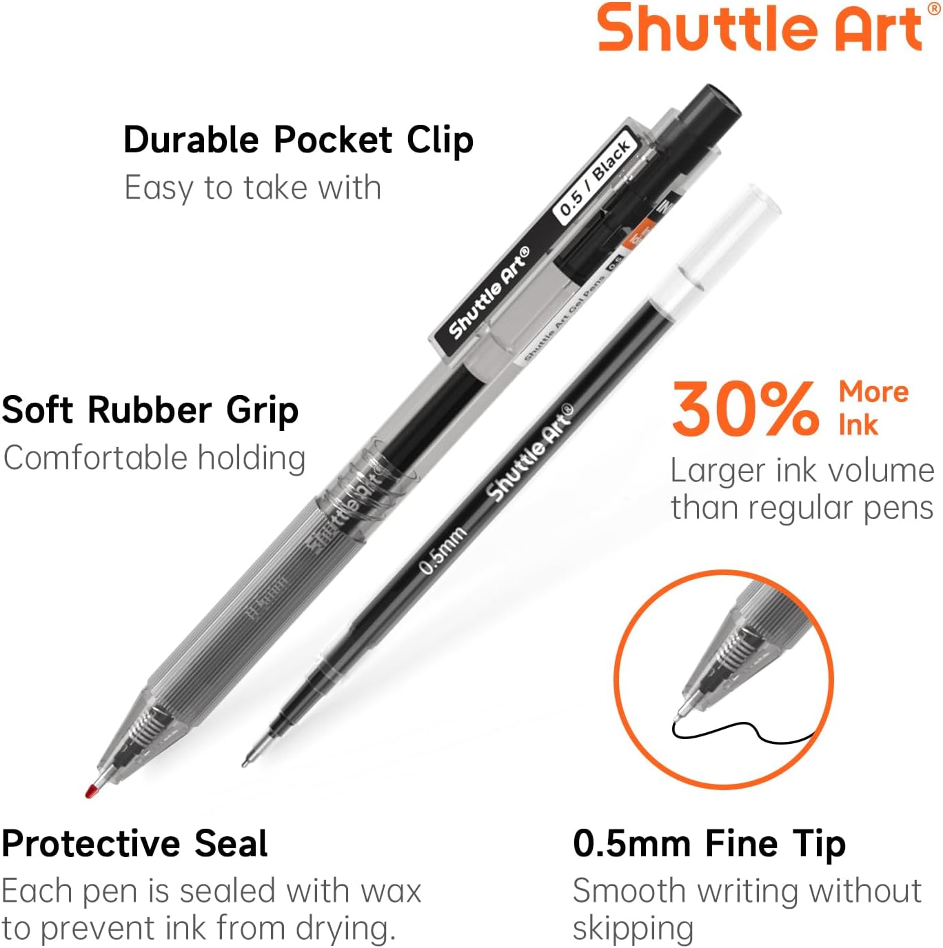 シャトルアート ブラックゲルペン、インクグライドシリーズ 6 - Gel Ink Pen Set のレビューと価格