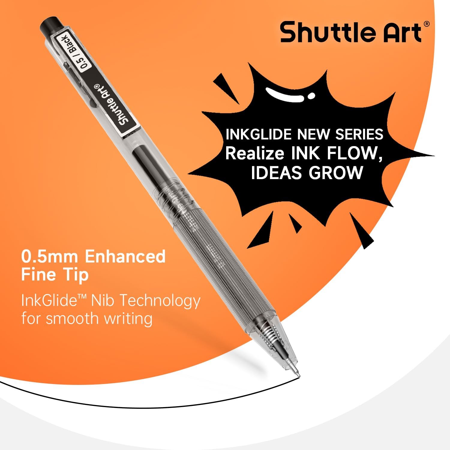 シャトルアート ブラックゲルペン、インクグライドシリーズ 6 - Gel Ink Pen Set のレビューと価格