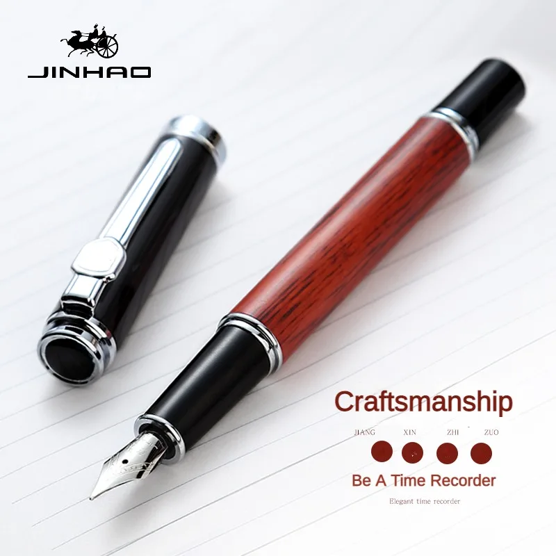JINHAO-8802木製万年筆、ef、f、m、曲がったペン - Stationery Supply Business のレビューと価格