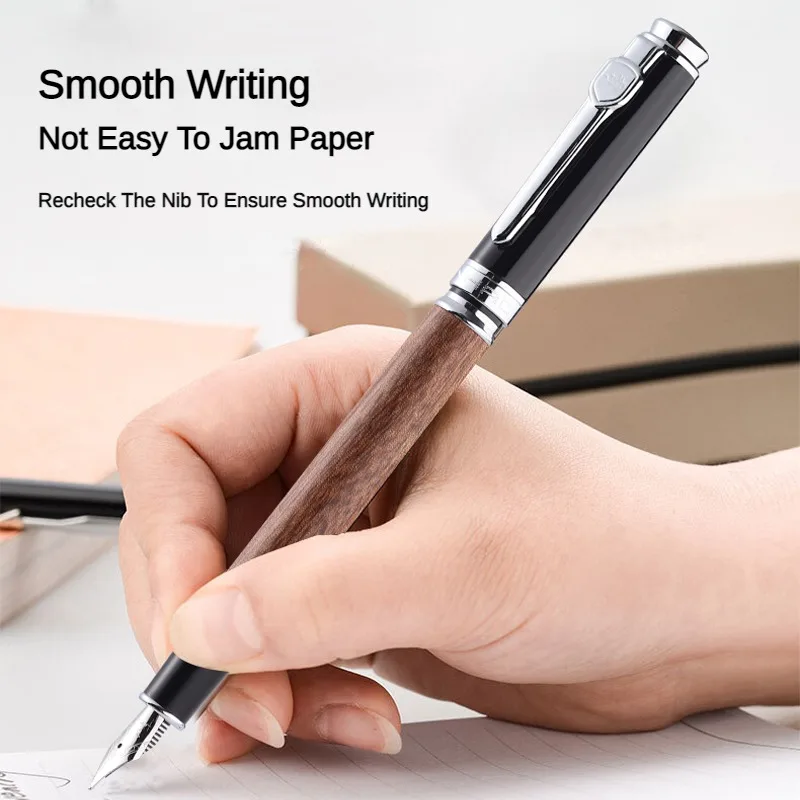 JINHAO-8802木製万年筆、ef、f、m、曲がったペン - Stationery Supply Business のレビューと価格