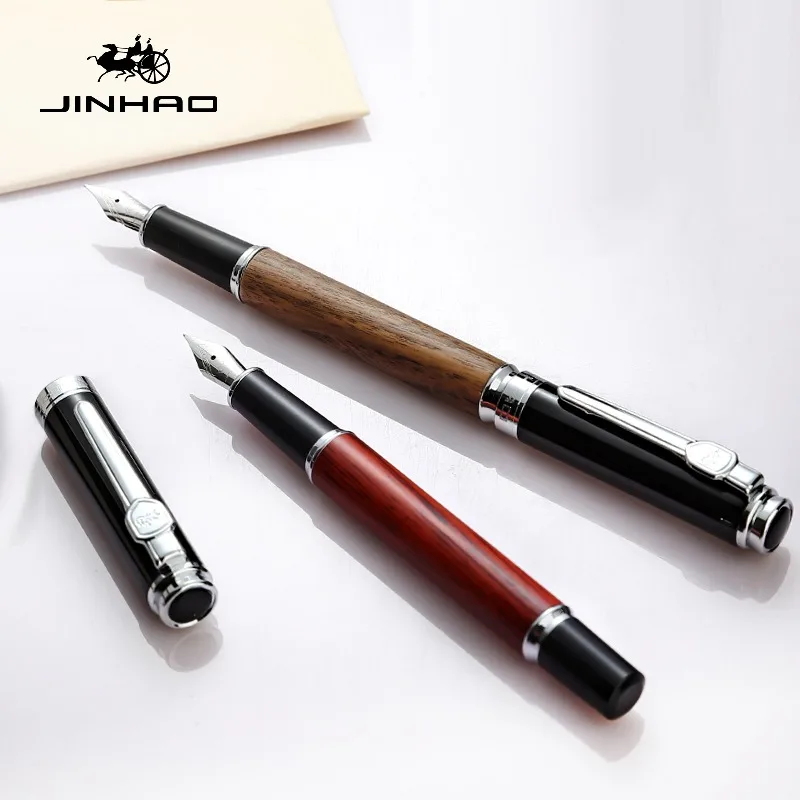 JINHAO-8802木製万年筆、ef、f、m、曲がったペン - Stationery Supply Business のレビューと価格