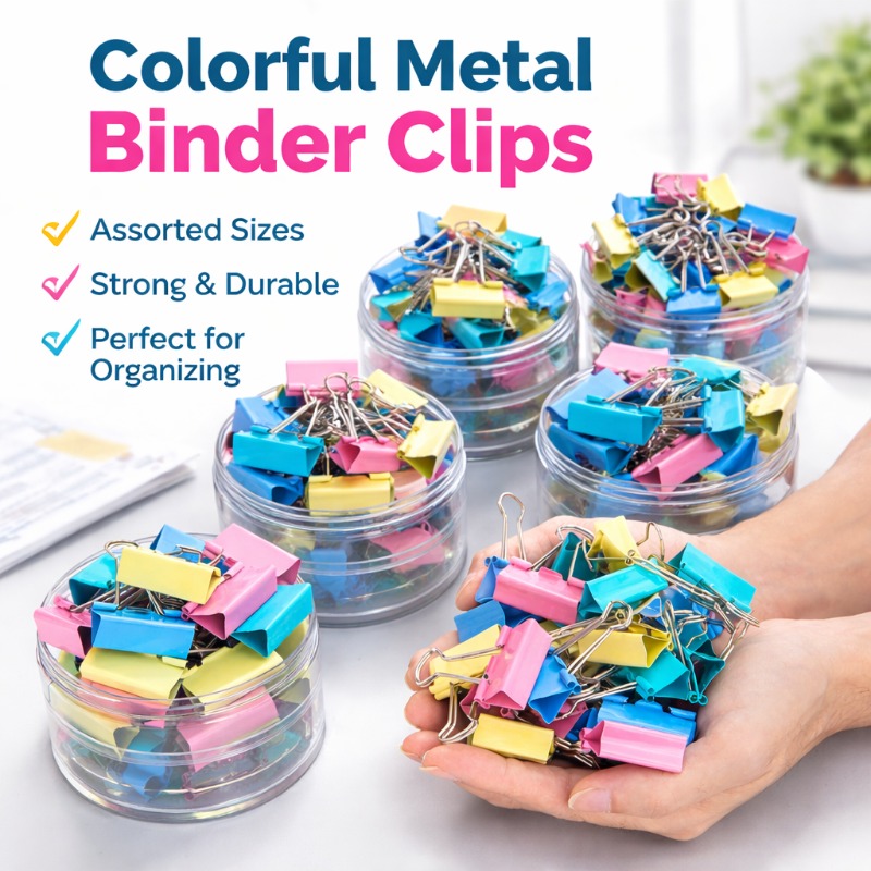 カラフルな金属製バインダークリップ、各種サイズのオフィス用紙 - Binder Clip Assorted のレビューと価格