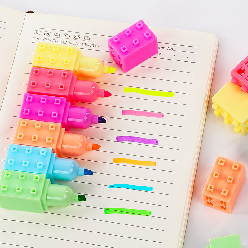 6 個のビルディングブロック蛍光ペンセットミニ蛍光マーカーラ - Highlighter Set Pastel のレビューと価格