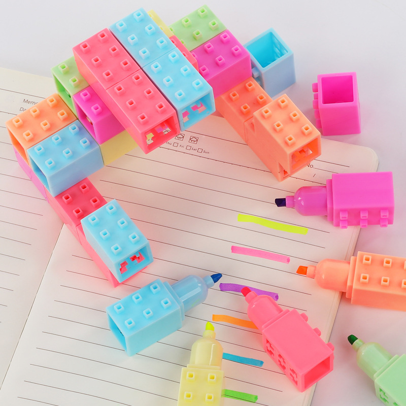 6 個のビルディングブロック蛍光ペンセットミニ蛍光マーカーラ - Highlighter Set Pastel のレビューと価格