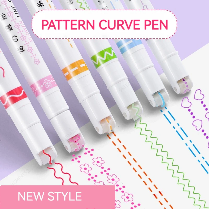 6本セット 花柄ラインシェイプカーブハイライターローラーチッ - Highlighter Set Pastel のレビューと価格