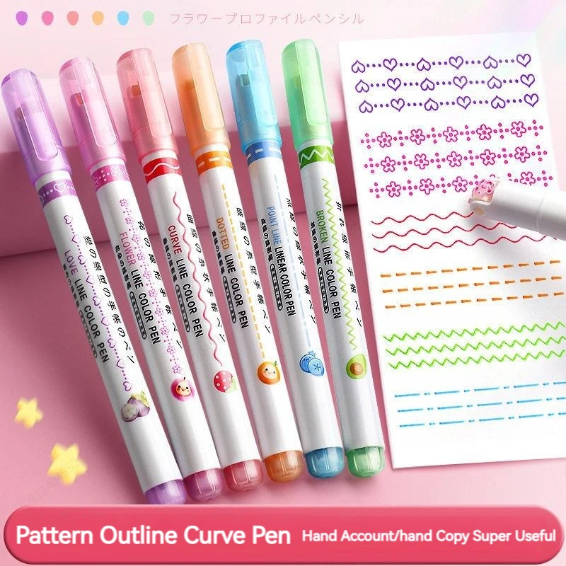 6本セット 花柄ラインシェイプカーブハイライターローラーチッ - Highlighter Set Pastel のレビューと価格