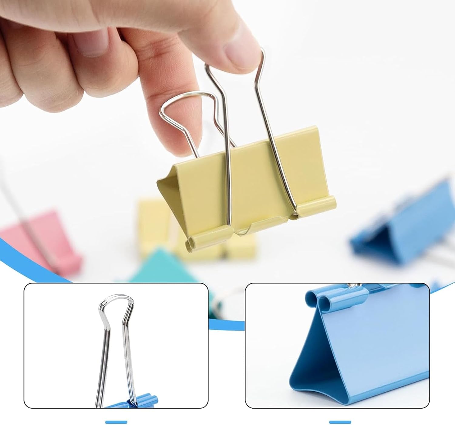 折りたたみクリップ、ペーパークリップ40個、金属製、バインダ - Binder Clip Assorted のレビューと価格