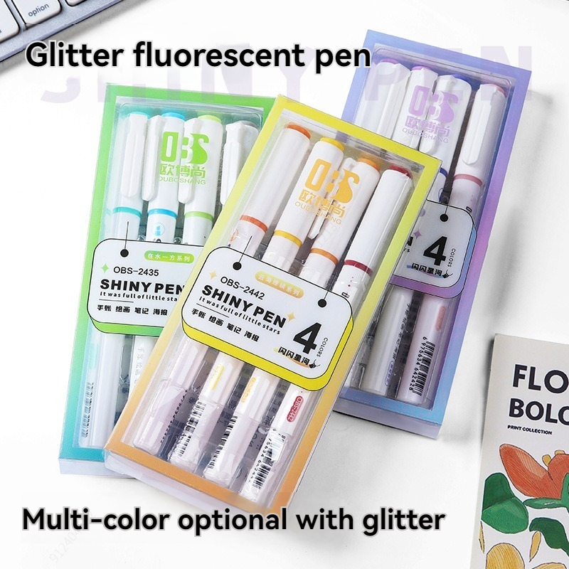 4 個グリッターカラー光沢のあるペンセットブリンブリンスパー - Highlighter Set Pastel のレビューと価格