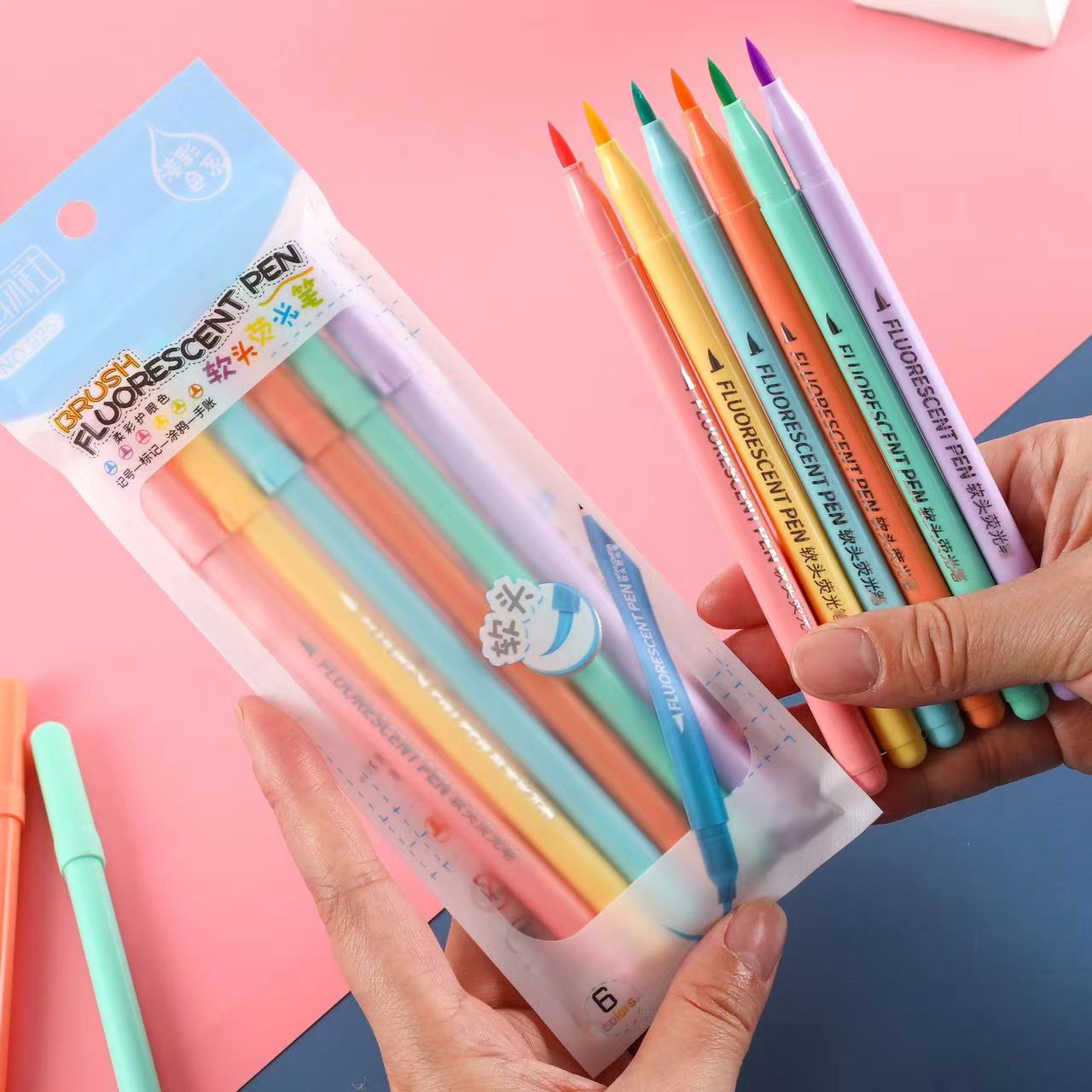 6色ブラシチップ蛍光ペンパステルマーカーセット、カリグラフィ - Highlighter Set Pastel のレビューと価格