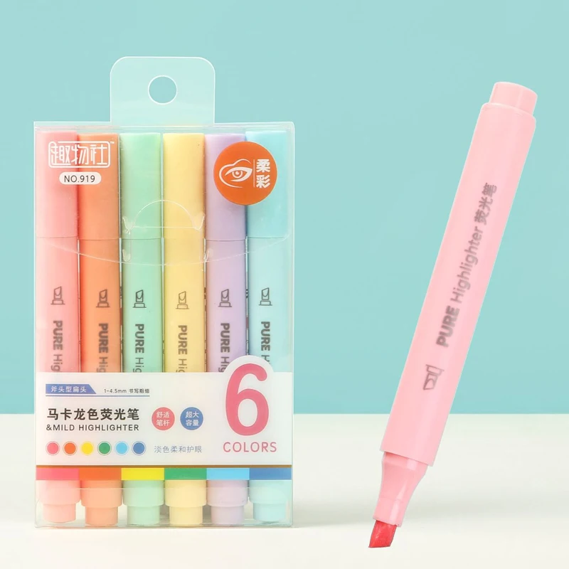 6 ピース/セットパステルカラーマカロン蛍光ペンマーカーペン - Highlighter Set Pastel のレビューと価格