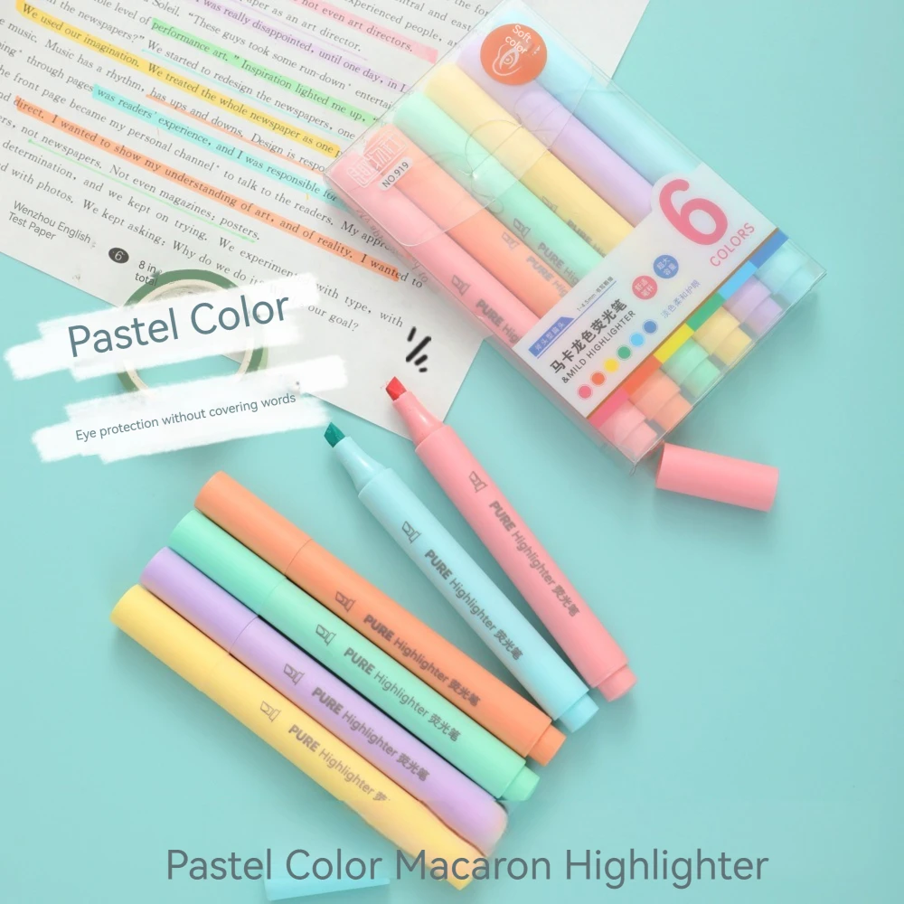 6 ピース/セットパステルカラーマカロン蛍光ペンマーカーペン - Highlighter Set Pastel のレビューと価格