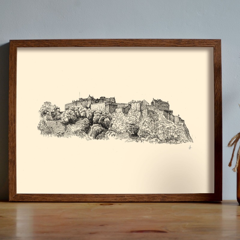 ヴィンテージエディンバラ城ペンインク描画スケッチポスタースコ - Fountain Pen Ink のレビューと価格